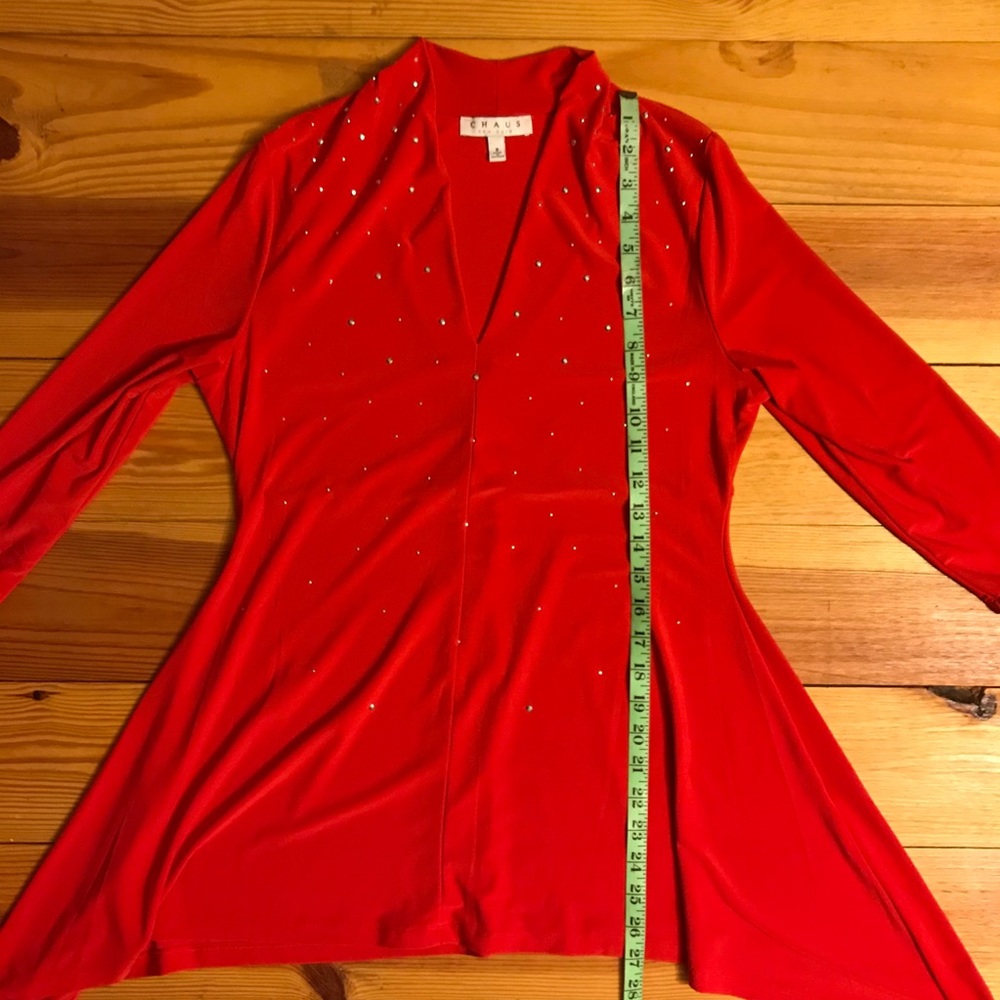 ๐ธ5/$30๐ธ Chaus Red Rhinestone Asymmetrical Top, EUC, S - Picture 7 of 13